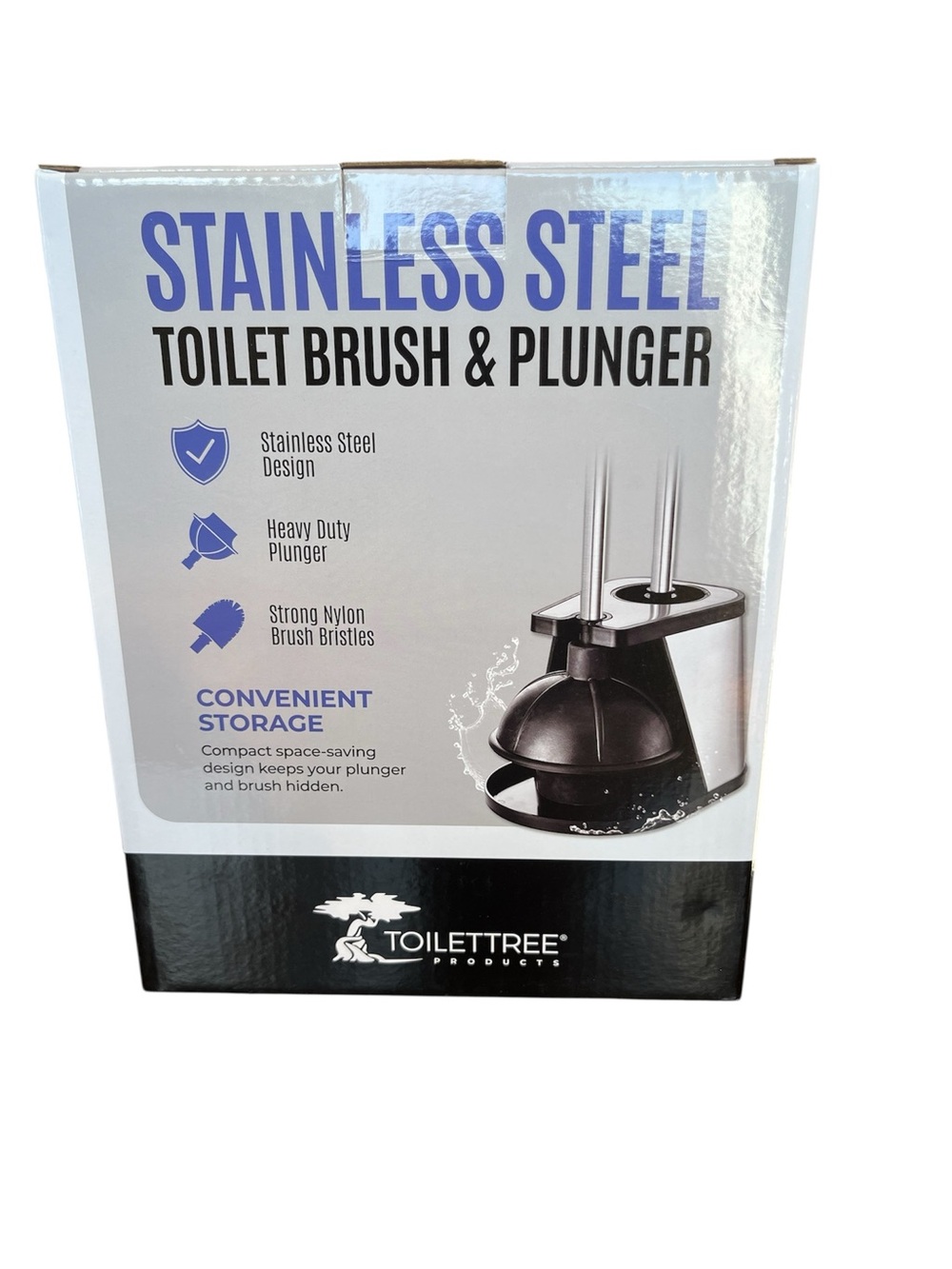 NIB ToiletTree Stainless Steel Toilet Brush & Plunger Combo Set Modern Bathroom